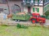 Ford Traktor mit Viehanhnger beim Verladen von Simmentaler- und Braunvieh